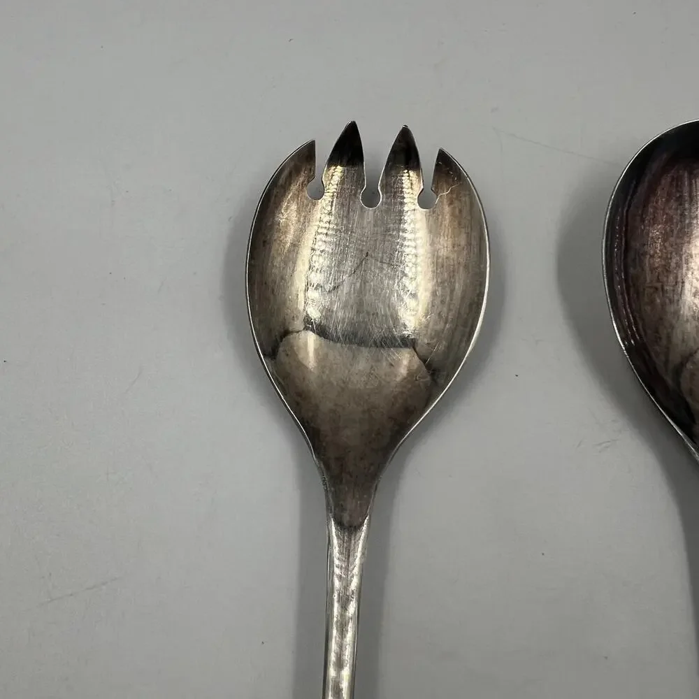 Vintage‎ Set Flatware Salad Servers Spoon & Fork Long Handles Minimalist Design